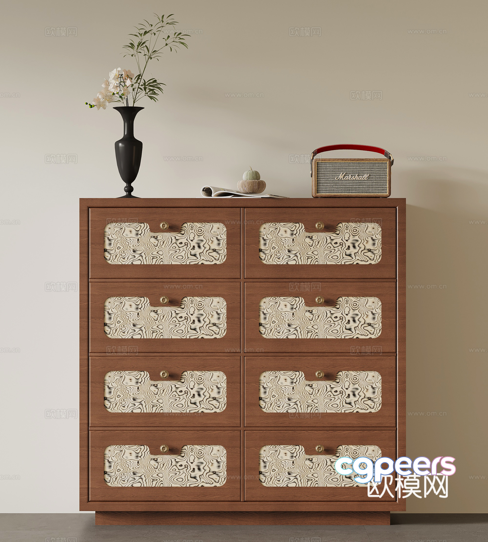 Mid-Century Wooden Dresser 3D Model - 3748 - VRAY Render