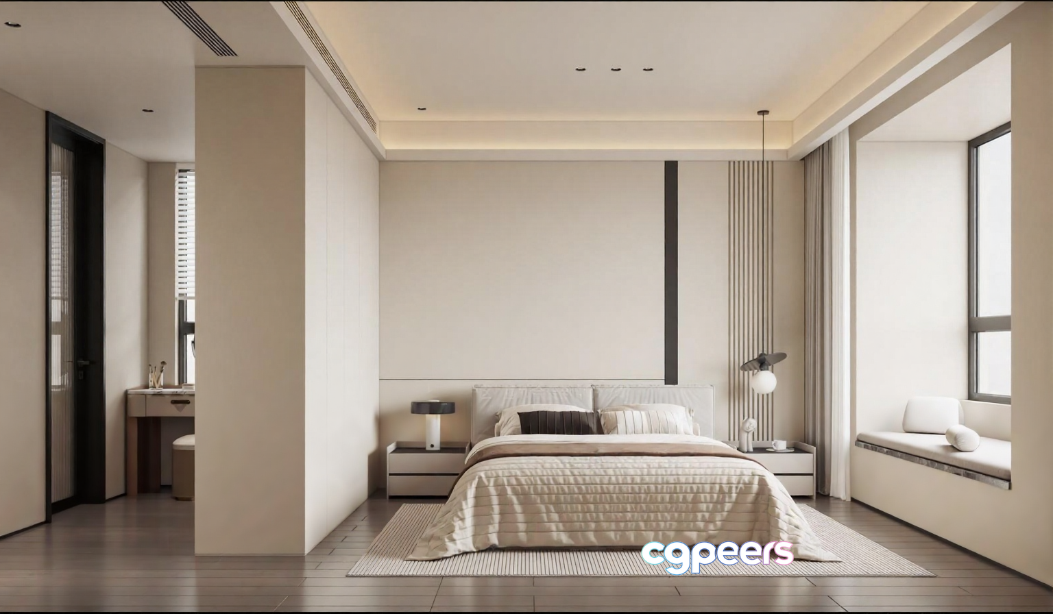 Modern Beige Bedroom 3D Model - 4563 - VRAY Render