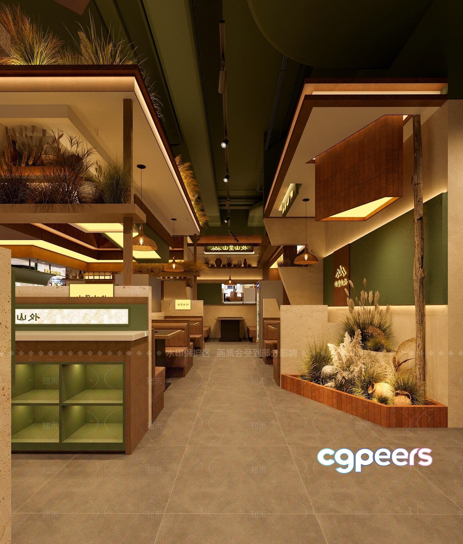 A Modern Restaurant With A Natural Theme 3D Model - 11057 - VRAY Render A Modern Restaurant With A Natural Theme 3D Model - 11057 - VRAY Render