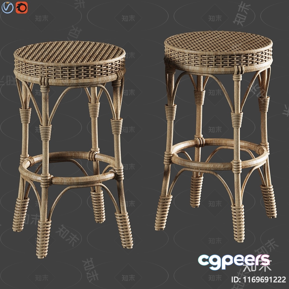Rattan Stools 3D Model - 4949 - VRAY Render