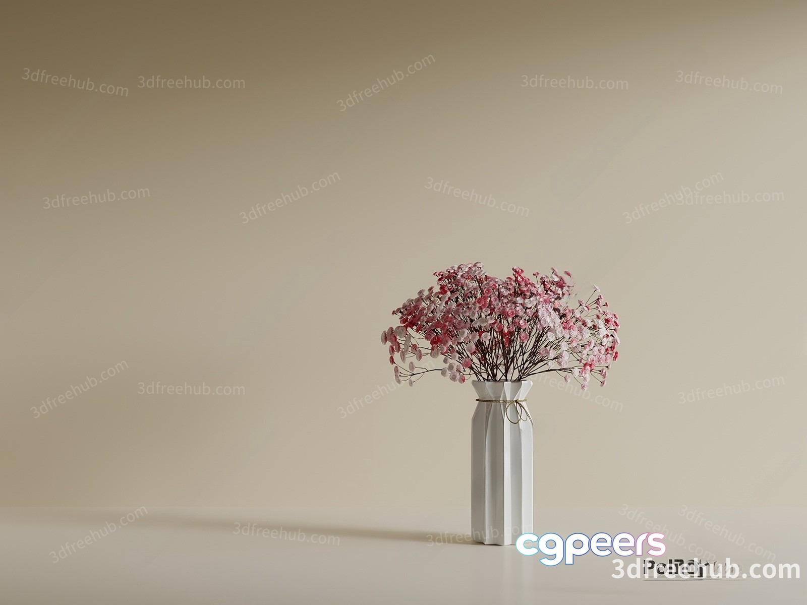White Vase With Flowers 3D Model - 19273 - VRAY Render White Vase With Flowers 3D Model - 19273 - VRAY Render