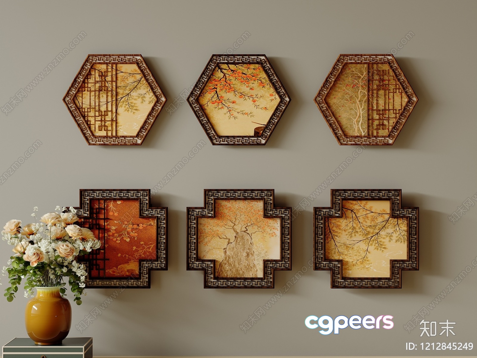 A Collection Of Six Hexagonal And Cross-Shaped Frames 3D Model - 6328 - VRAY Render