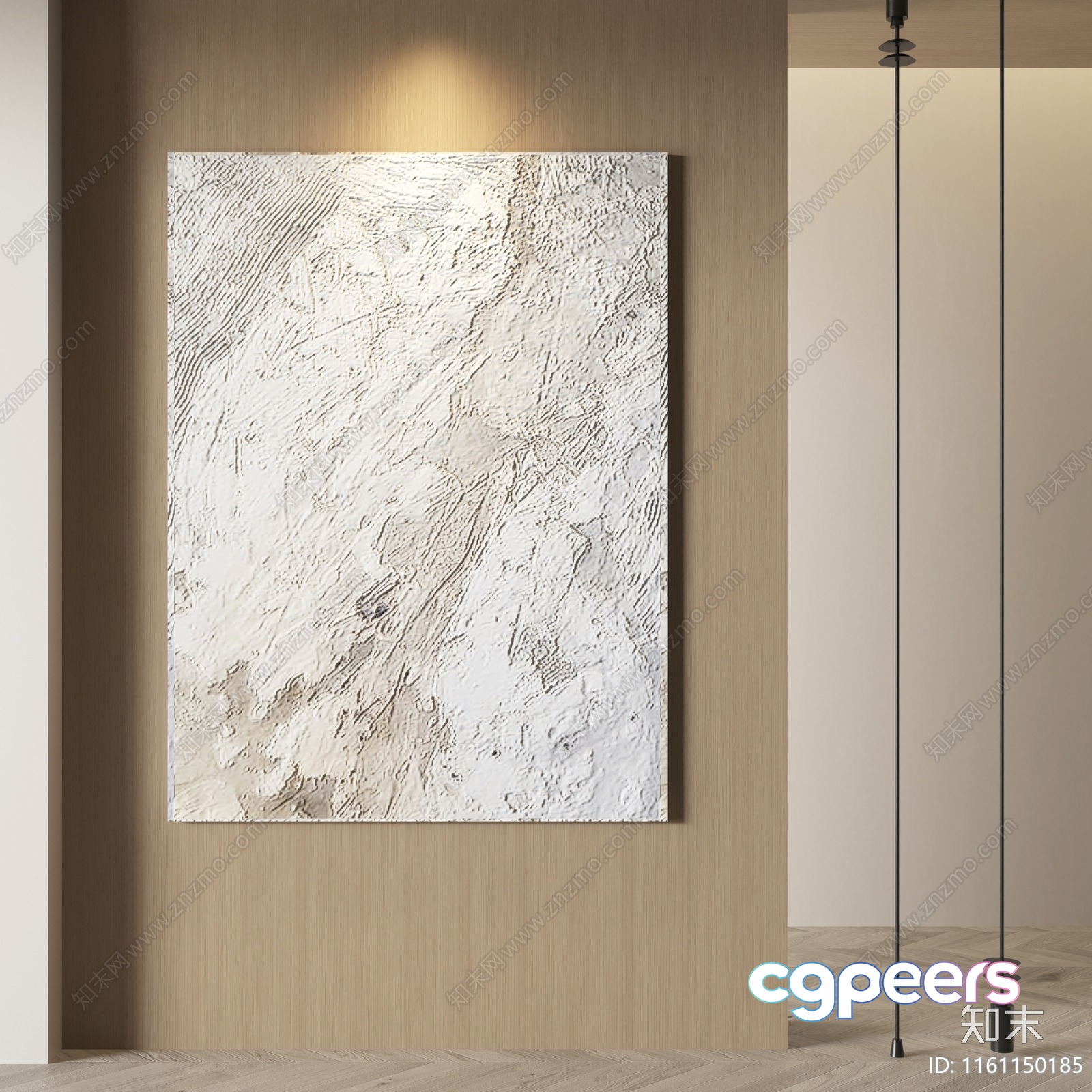 A Textured White Painting Hangs On A Wall Surrounded By A Beige And Brown 3D Model - 20102 - VRAY Render