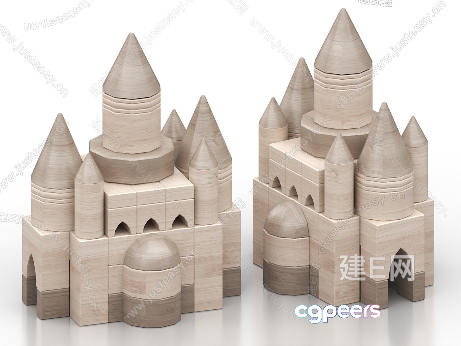 Wooden Castle Blocks 3D Model - 11393 - VRAY Render