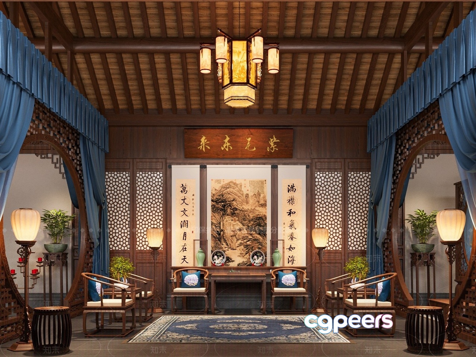 Traditional Chinese Sitting Area 3D Model - 3852 - VRAY Render Traditional Chinese Sitting Area 3D Model - 3852 - VRAY Render