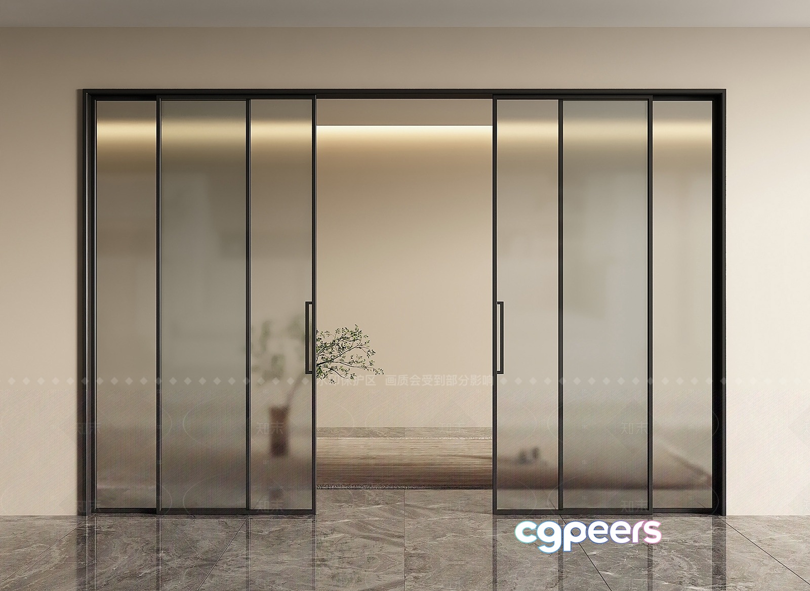 Modern Glass Doors 3D Model - 21362 - VRAY Render