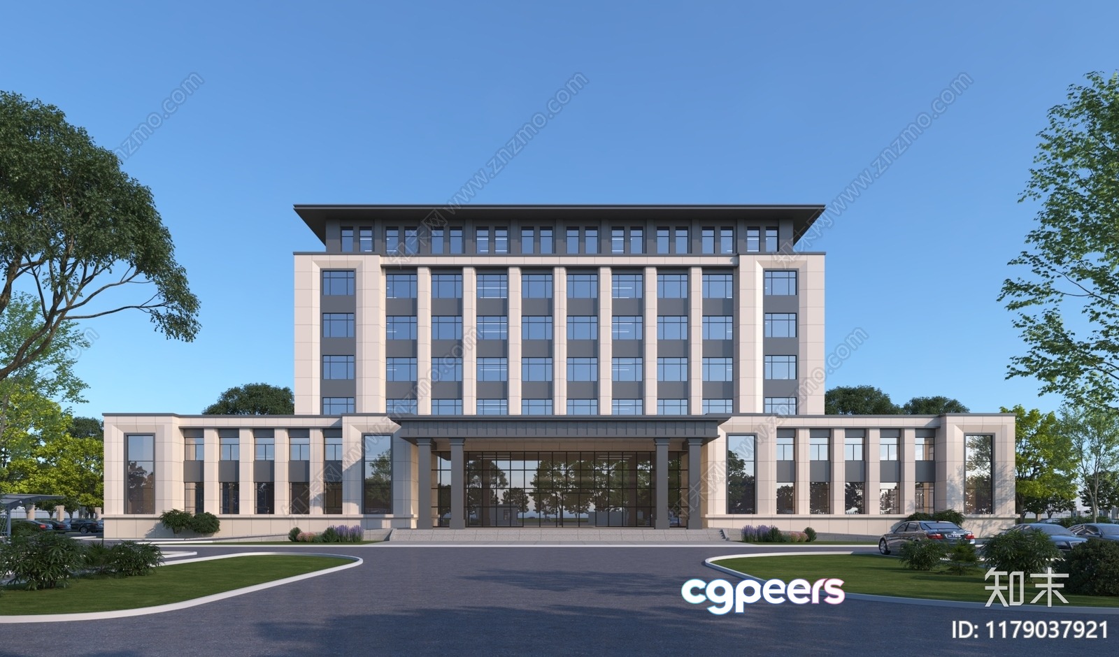 A Large Multi-Story Building With Many Windows 3D Model - 10888 - VRAY Render