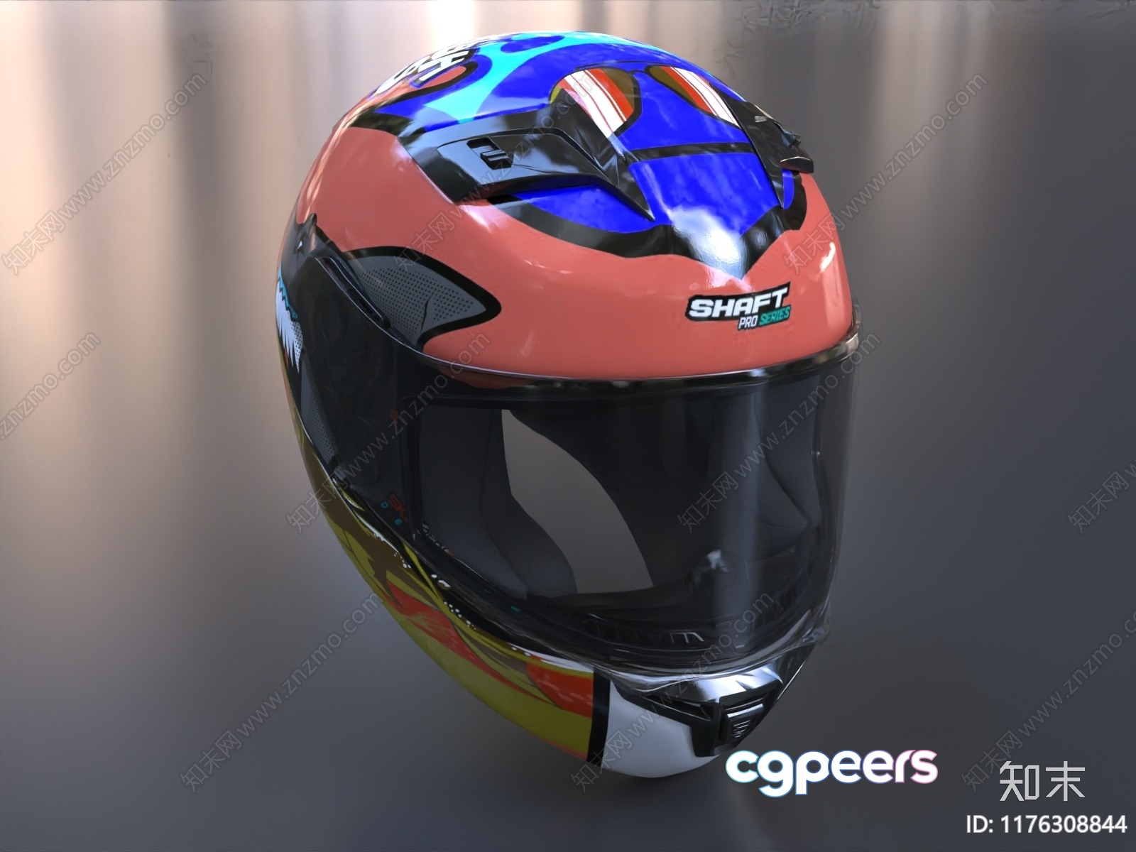 The Main Subject Is A Motorcycle Helmet Characterized By Its Colorful Design 3D Model - 20374 - VRAY Render
