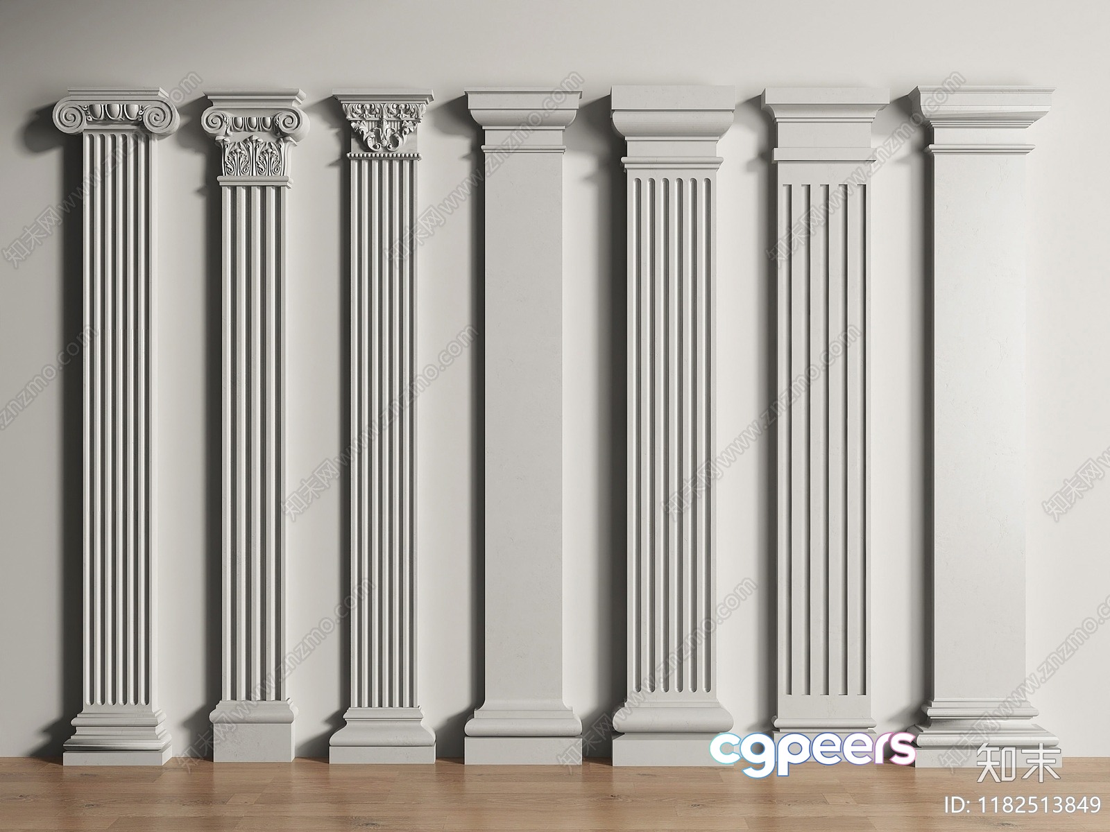 Six White Pillars 3D Model - 11878 - VRAY Render Six White Pillars 3D Model - 11878 - VRAY Render
