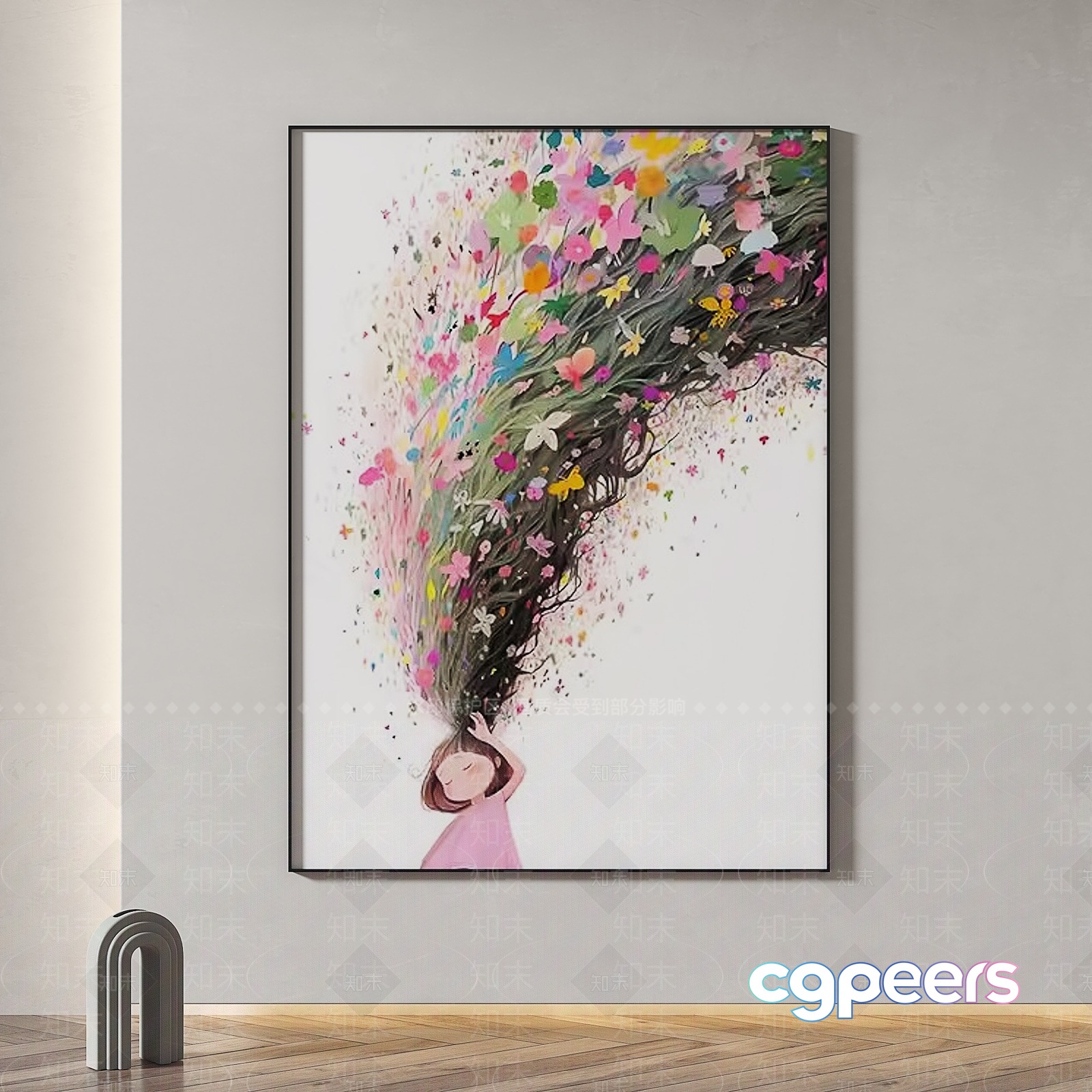 A Painting Of A Girl With Flowers In Her Hair 3D Model - 14704 - VRAY Render