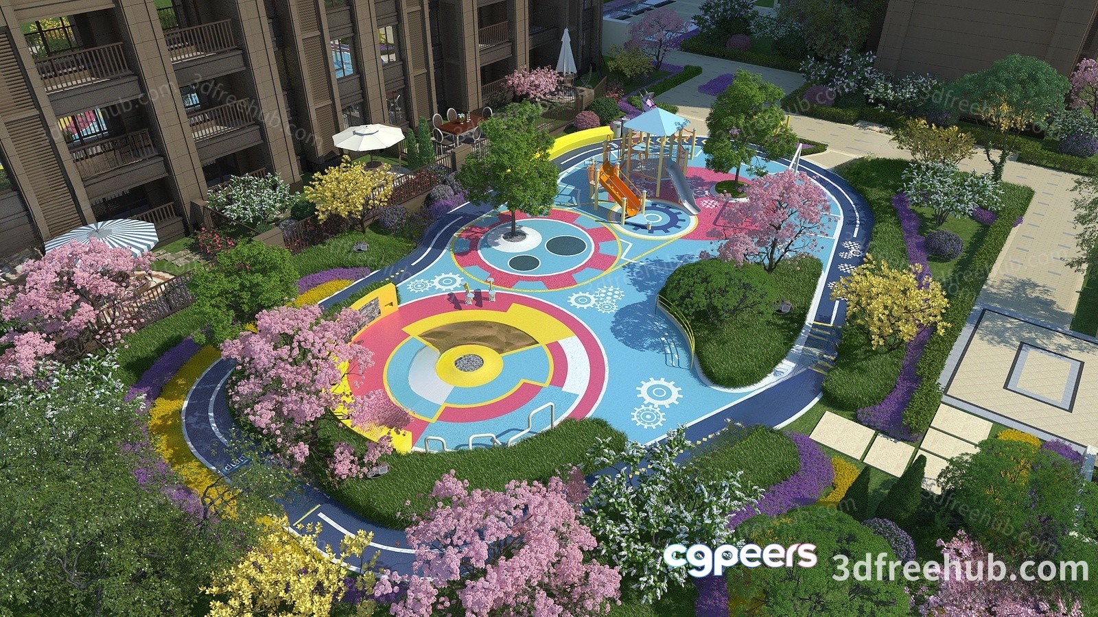 A 3D Rendering Of A Colorful Playground 3D Model - 2449 - VRAY Render