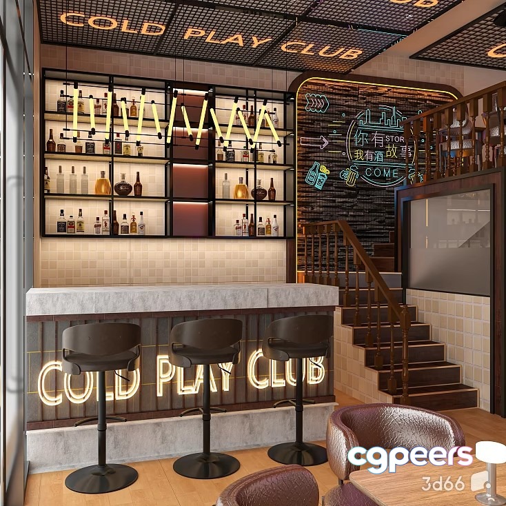Modern Bar Area 3D Model - 20981 - VRAY Render