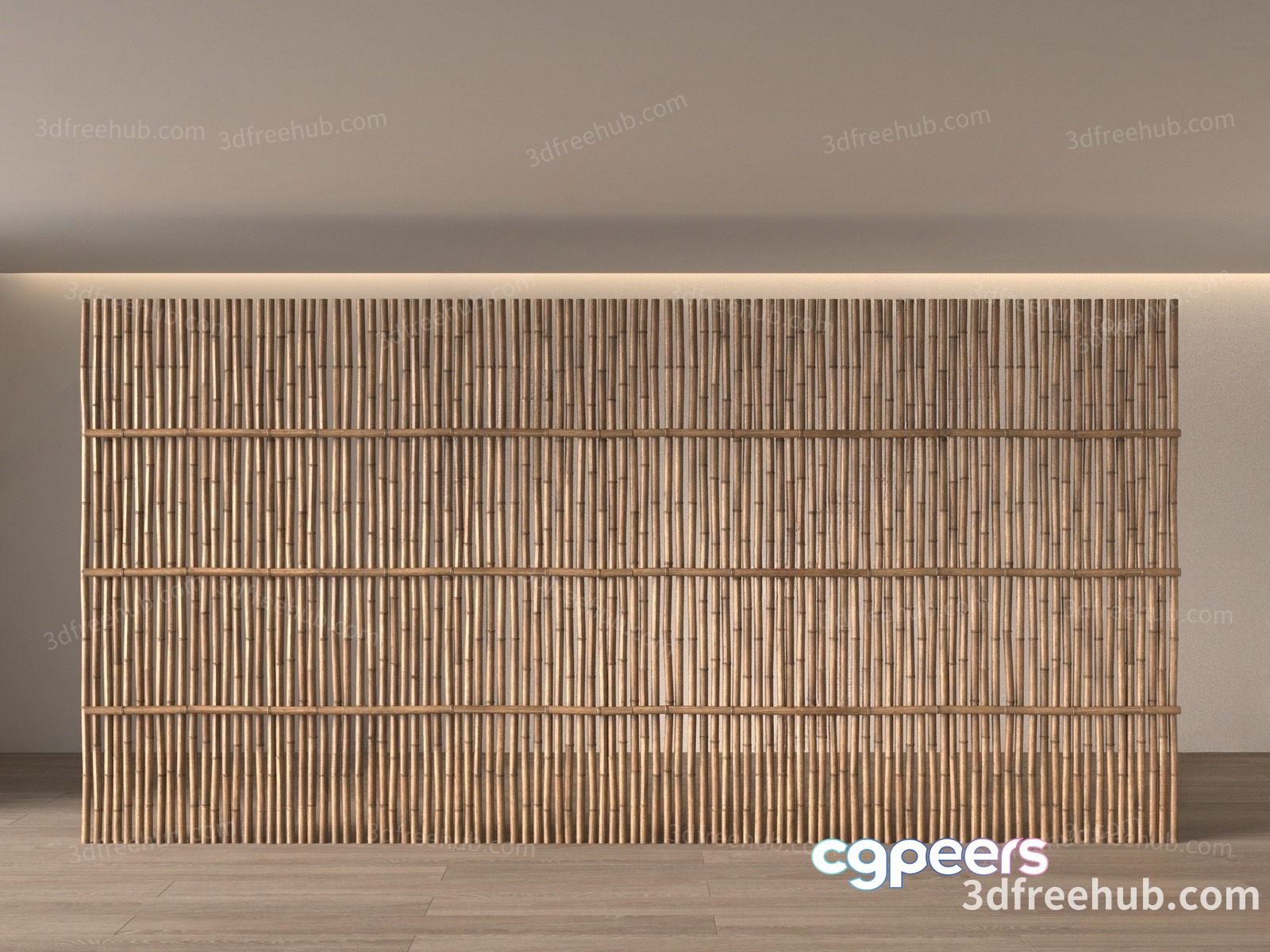 A Large Light-Colored Wooden Wall With Vertical Slats 3D Model - 18571 - VRAY Render