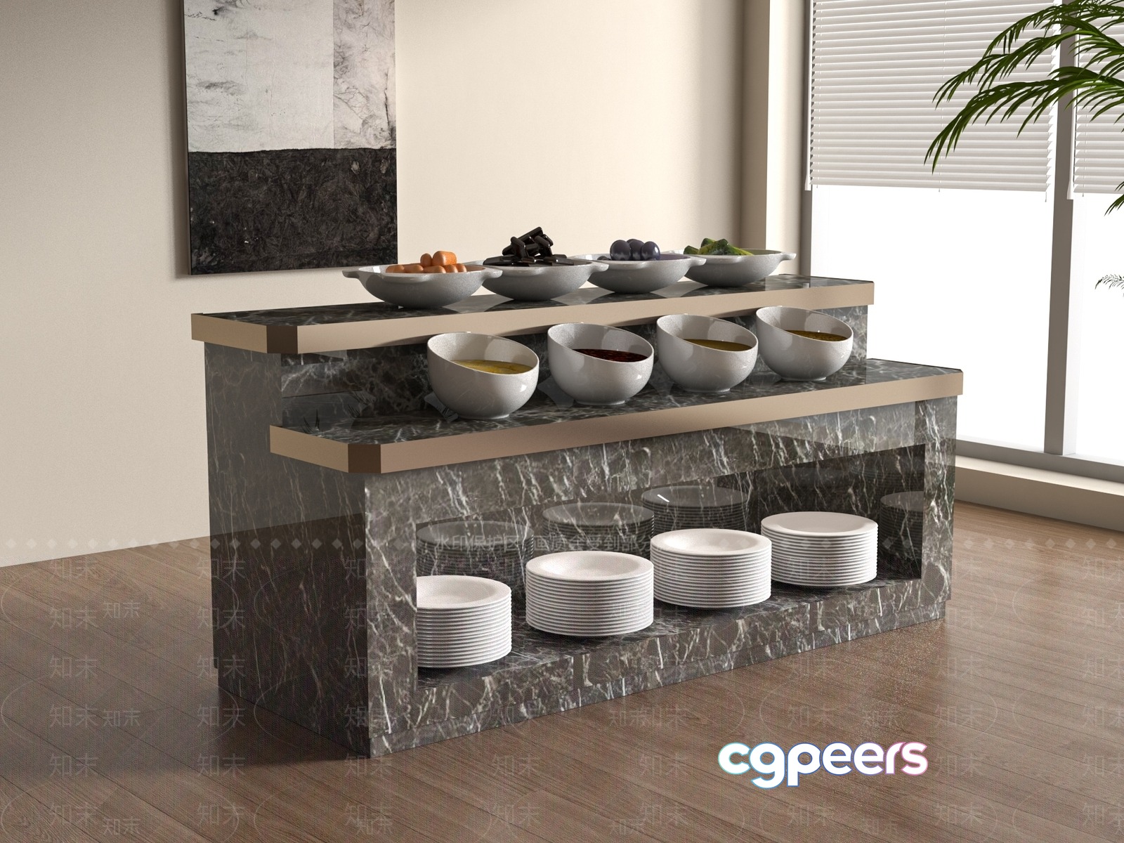 Modern Buffet Table 3D Model - 2314 - VRAY Render Modern Buffet Table 3D Model - 2314 - VRAY Render