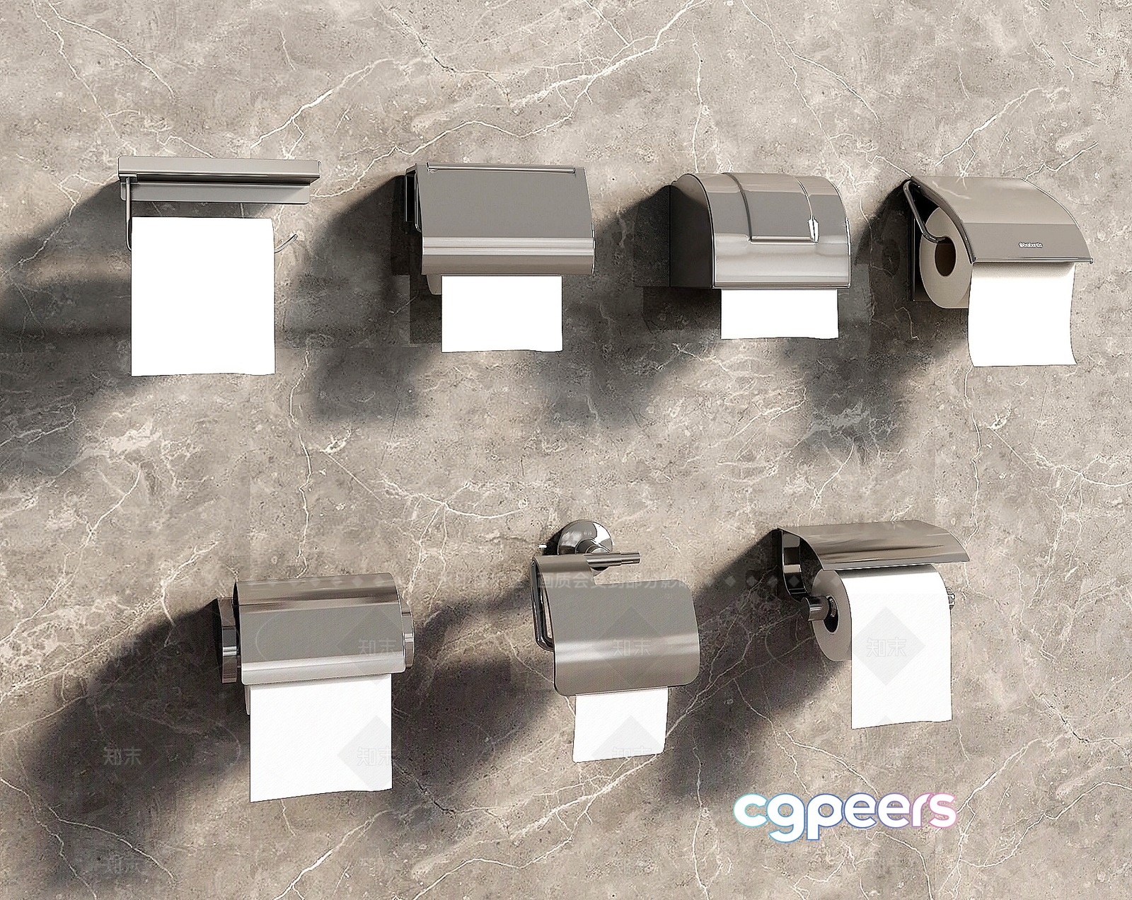 A Collection Of Modern Silver Toilet Paper Holders 3D Model - 16061 - VRAY Render A Collection Of Modern Silver Toilet Paper Holders 3D Model - 16061 - VRAY Render