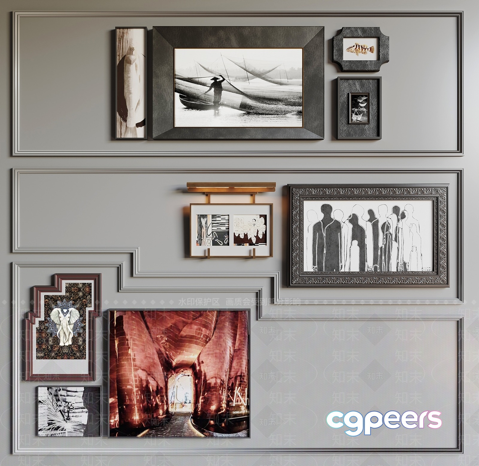 Black And White Art Pieces 3D Model - 15194 - VRAY Render Black And White Art Pieces 3D Model - 15194 - VRAY Render