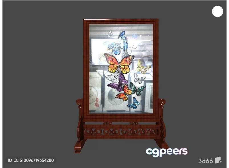 A Decorative Wooden Picture Frame With A Butterfly Design 3D Model - 2511 - VRAY Render