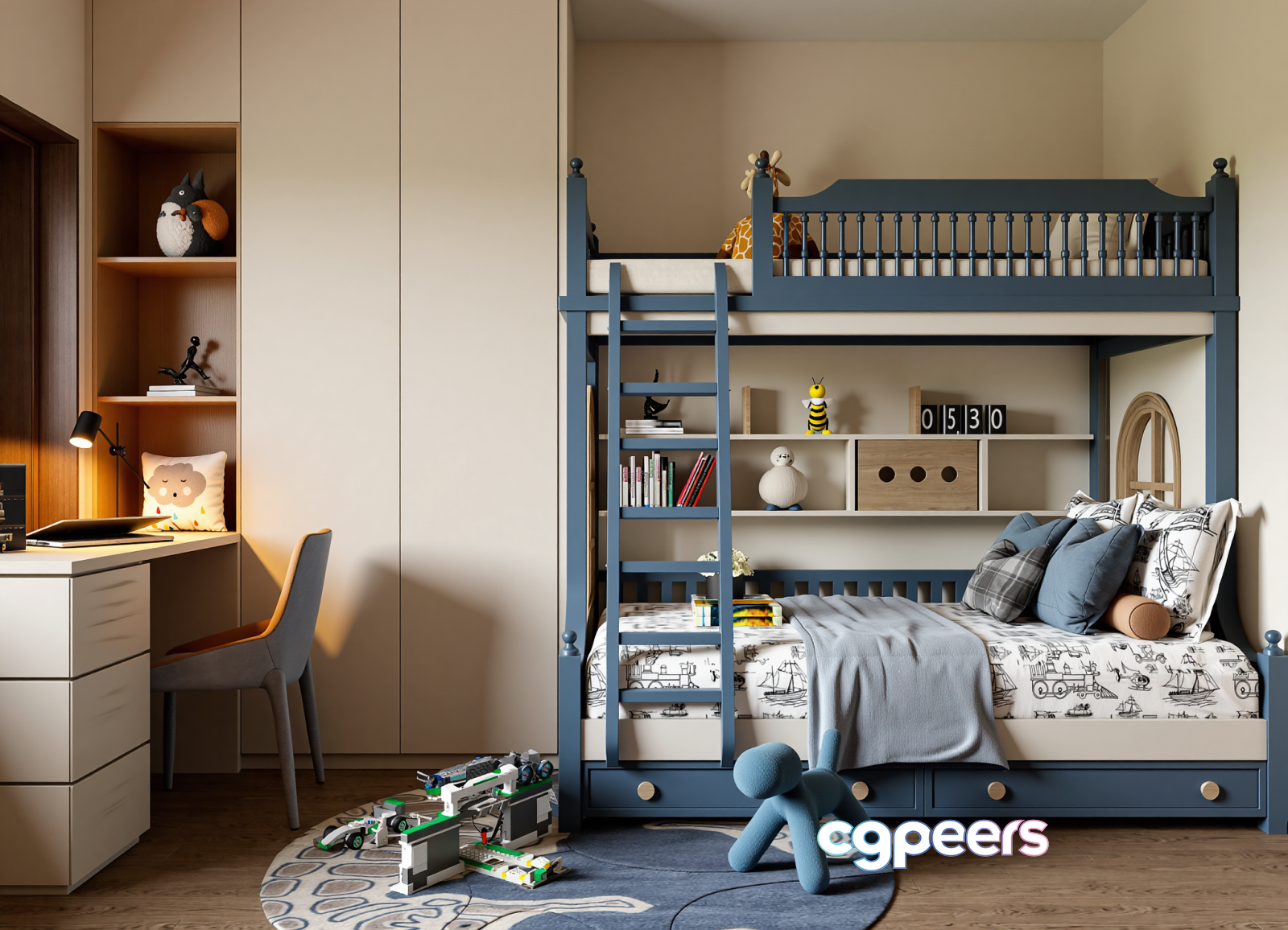 Blue Bunk Bed 3D Model - 6603 - VRAY Render Blue Bunk Bed 3D Model - 6603 - VRAY Render