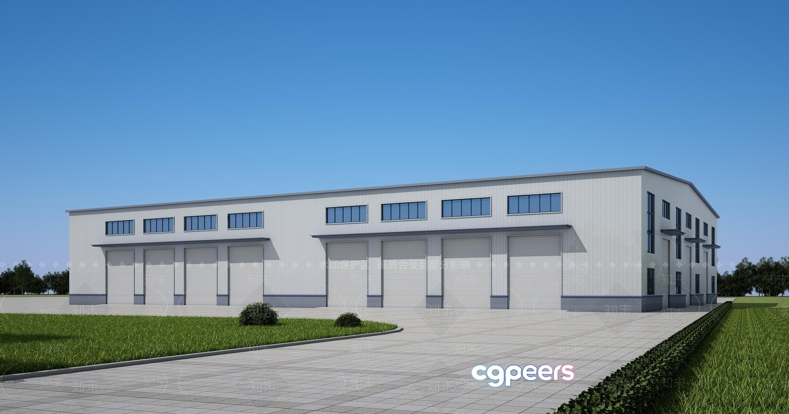 A Large White Building With A Driveway 3D Model - 4942 - VRAY Render A Large White Building With A Driveway 3D Model - 4942 - VRAY Render