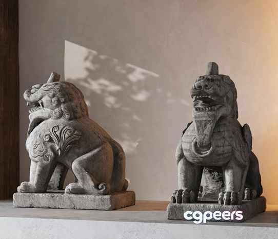 Two Stone Statues Of Mythical Creatures 3D Model - 17911 - VRAY Render Two Stone Statues Of Mythical Creatures 3D Model - 17911 - VRAY Render