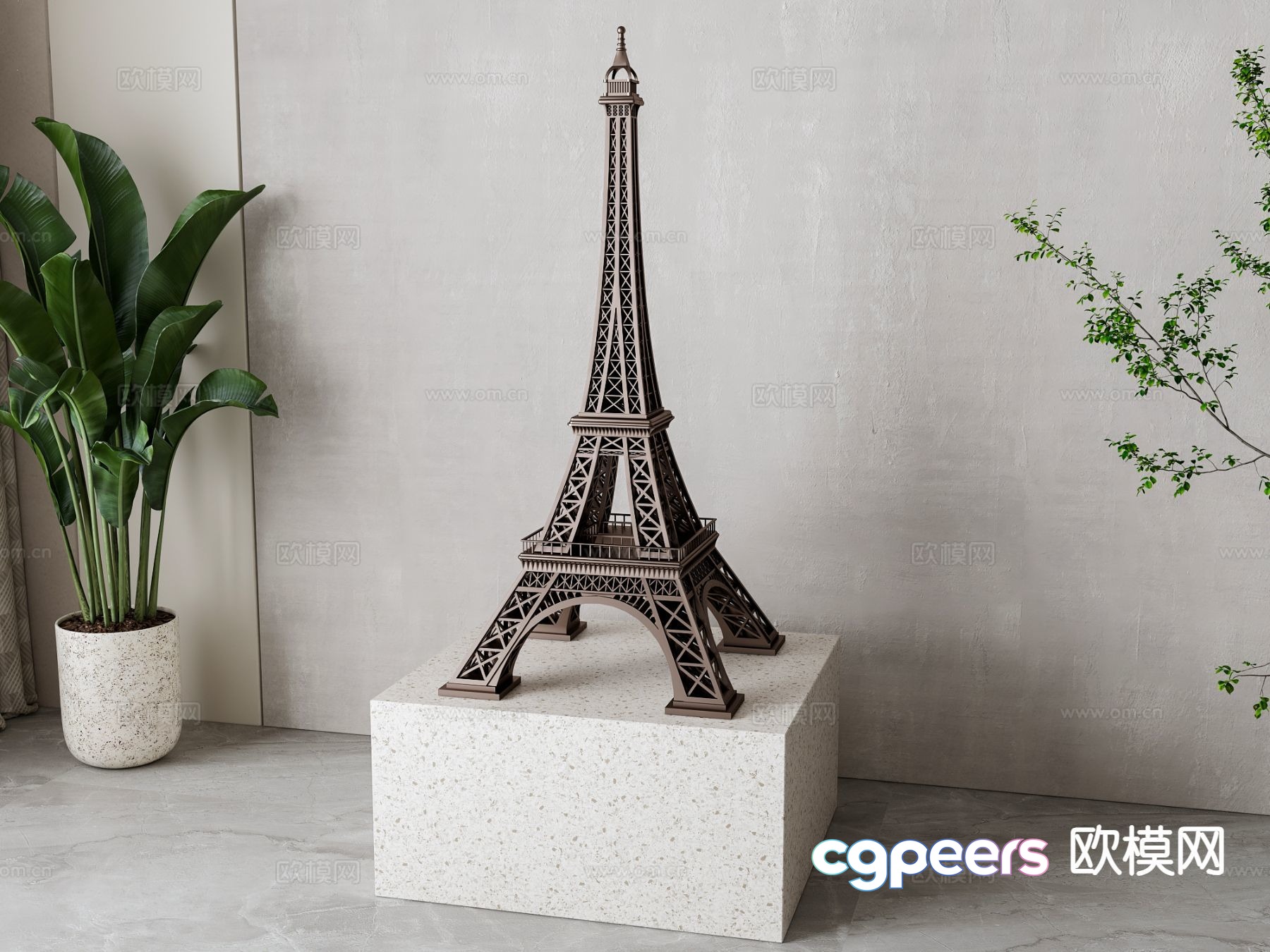 A Miniature Eiffel Tower Model 3D Model - 18375 - VRAY Render