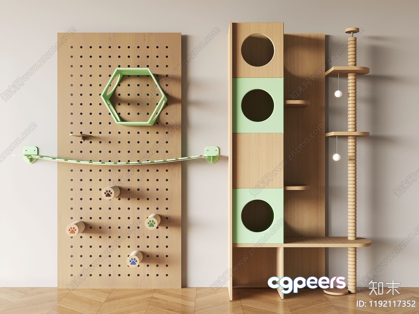 Wooden Cat Shelves 3D Model - 10271 - VRAY Render
