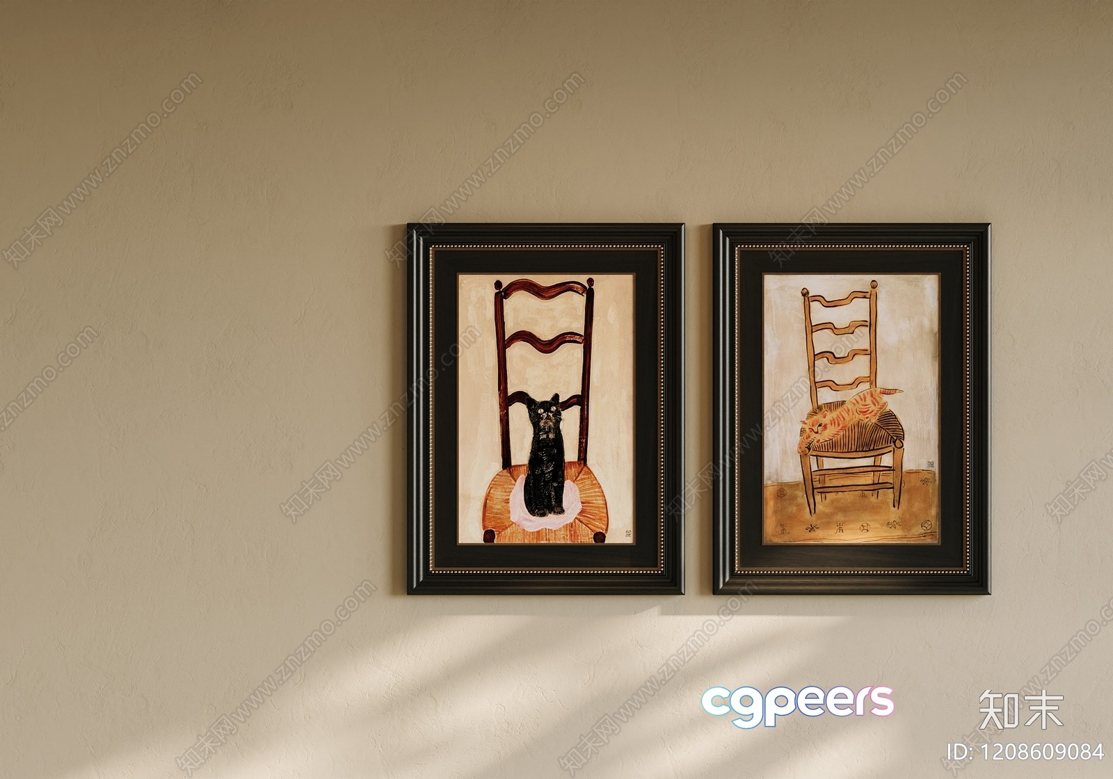 Two Framed Paintings Of Chairs On A Wall 3D Model - 22554 - VRAY Render