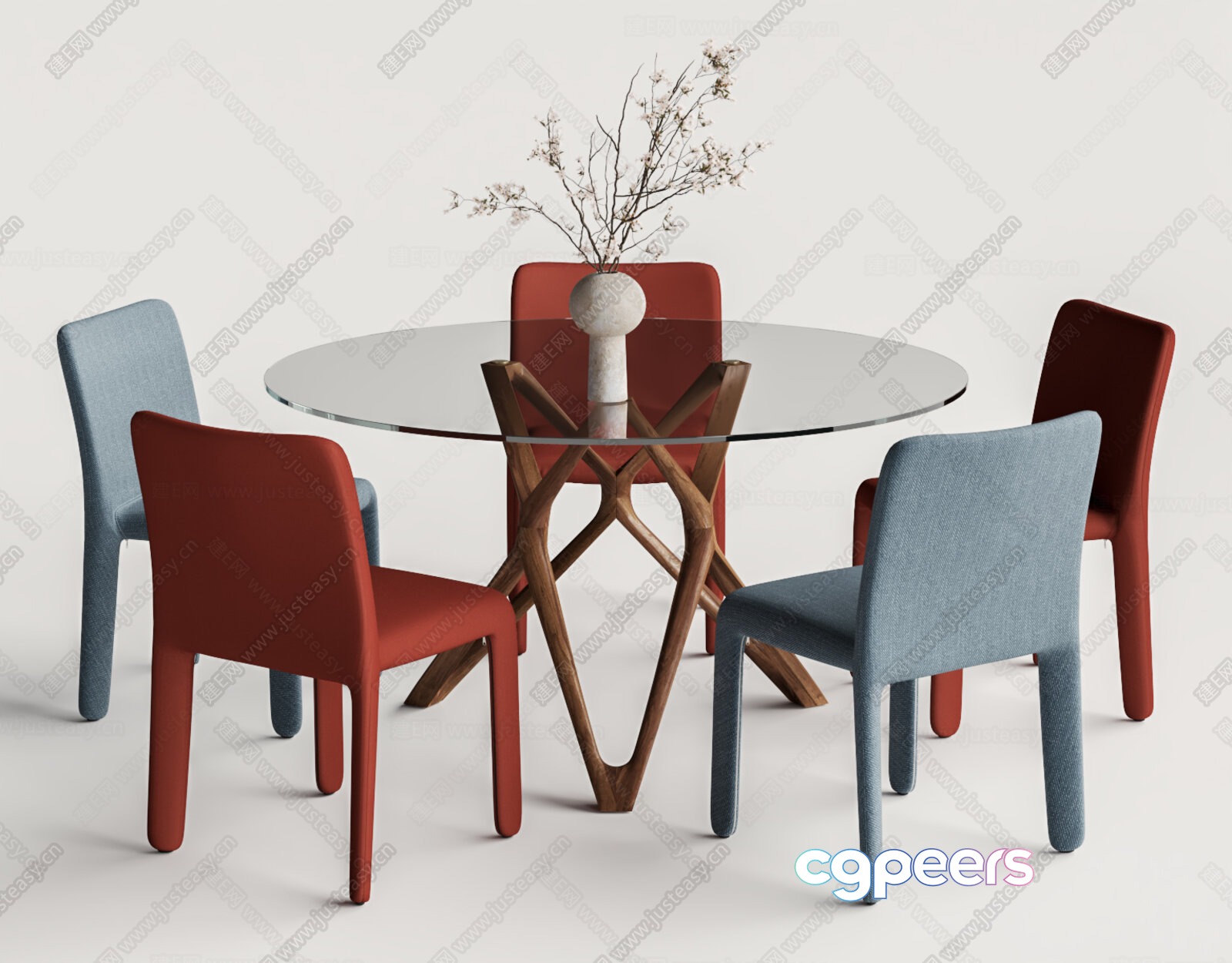 A Modern Dining Table With Four Chairs 3D Model - 7714 - VRAY Render