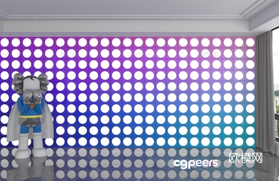 A Colorful Wall With A Robot 3D Model - 5399 - VRAY Render A Colorful Wall With A Robot 3D Model - 5399 - VRAY Render