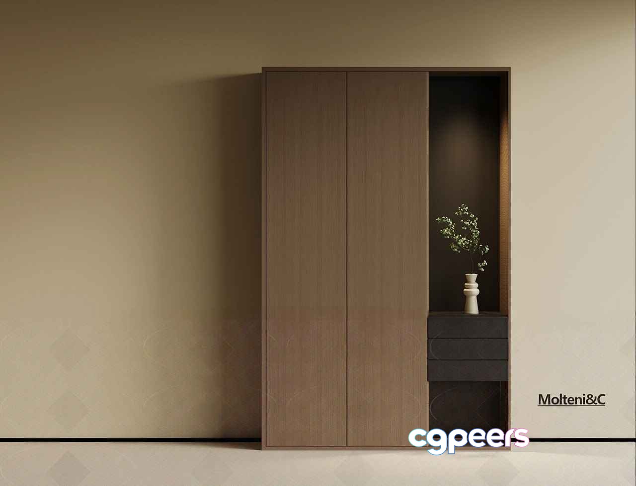 A Large Light-Brown Wardrobe With A Small Dark-Brown Dresser 3D Model - 11722 - VRAY Render A Large Light-Brown Wardrobe With A Small Dark-Brown Dresser 3D Model - 11722 - VRAY Render