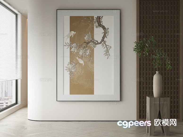 A Painting With A Bird And Tree Design 3D Model - 21025 - VRAY Render A Painting With A Bird And Tree Design 3D Model - 21025 - VRAY Render