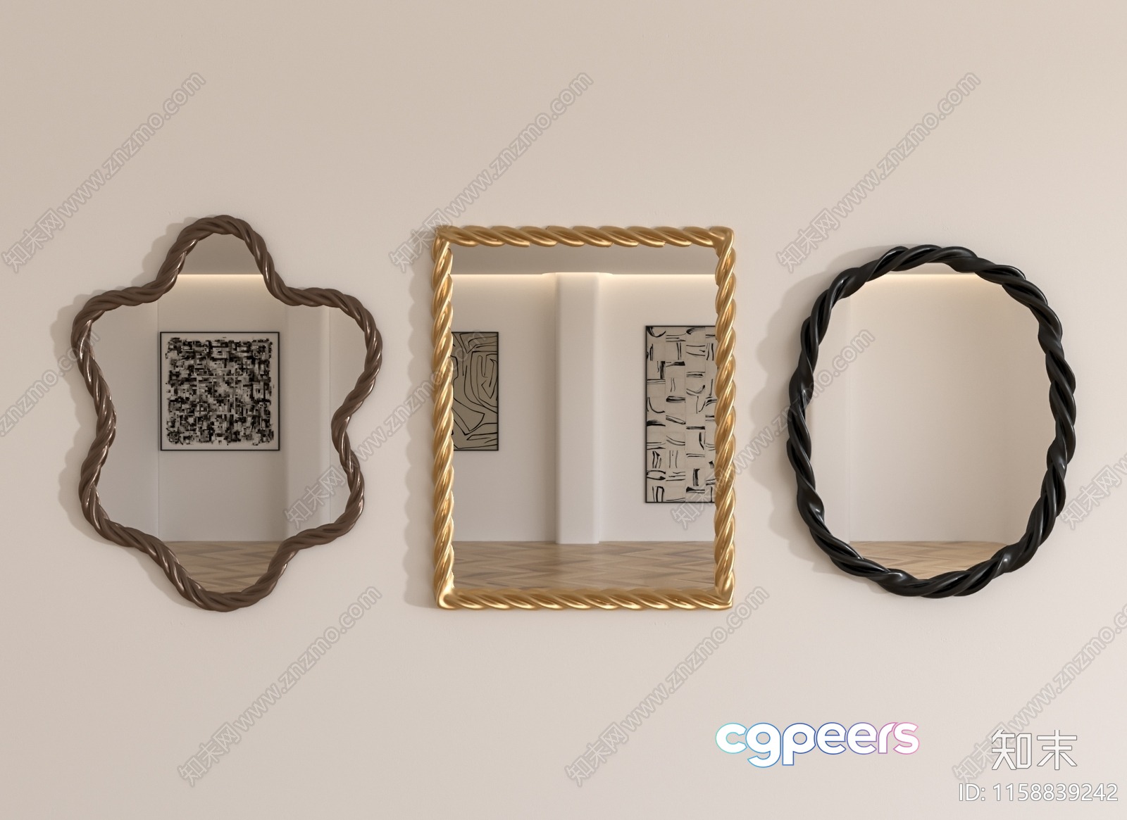 Gold Mirror With A Twisted Frame 3D Model - 10126 - VRAY Render