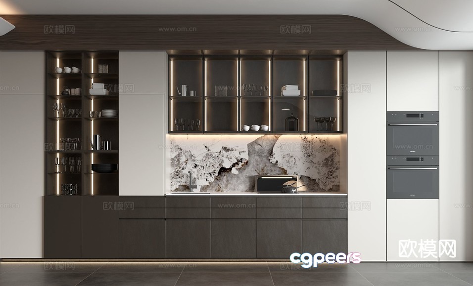 Modern Kitchen With Marble Countertop 3D Model - 682 - VRAY Render Modern Kitchen With Marble Countertop 3D Model - 682 - VRAY Render