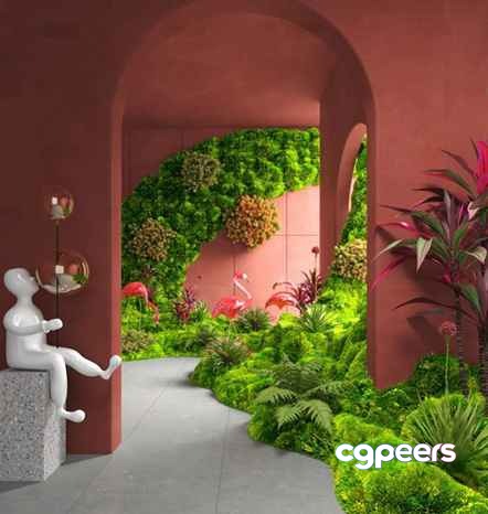 A Red Archway 3D Model - 14601 - VRAY Render