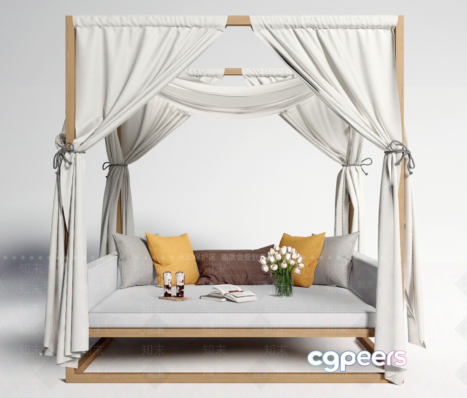 Cozy Daybed With Pillows 3D Model - 10382 - VRAY Render Cozy Daybed With Pillows 3D Model - 10382 - VRAY Render
