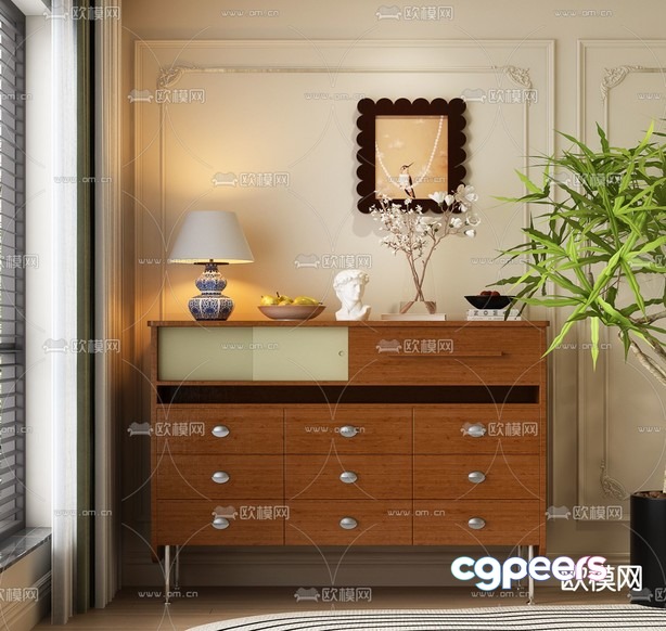Modern Wooden Dresser 3D Model - 14664 - VRAY Render