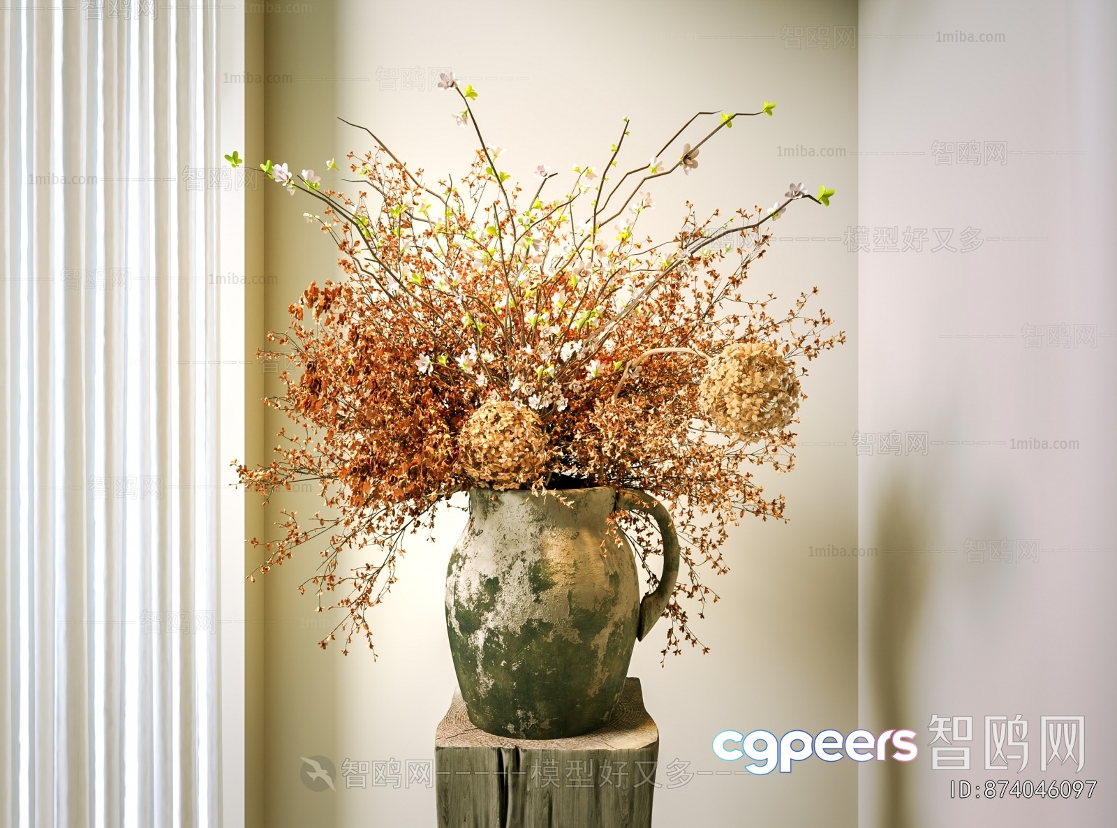 A Vase With Dried Flowers 3D Model - 13130 - VRAY Render