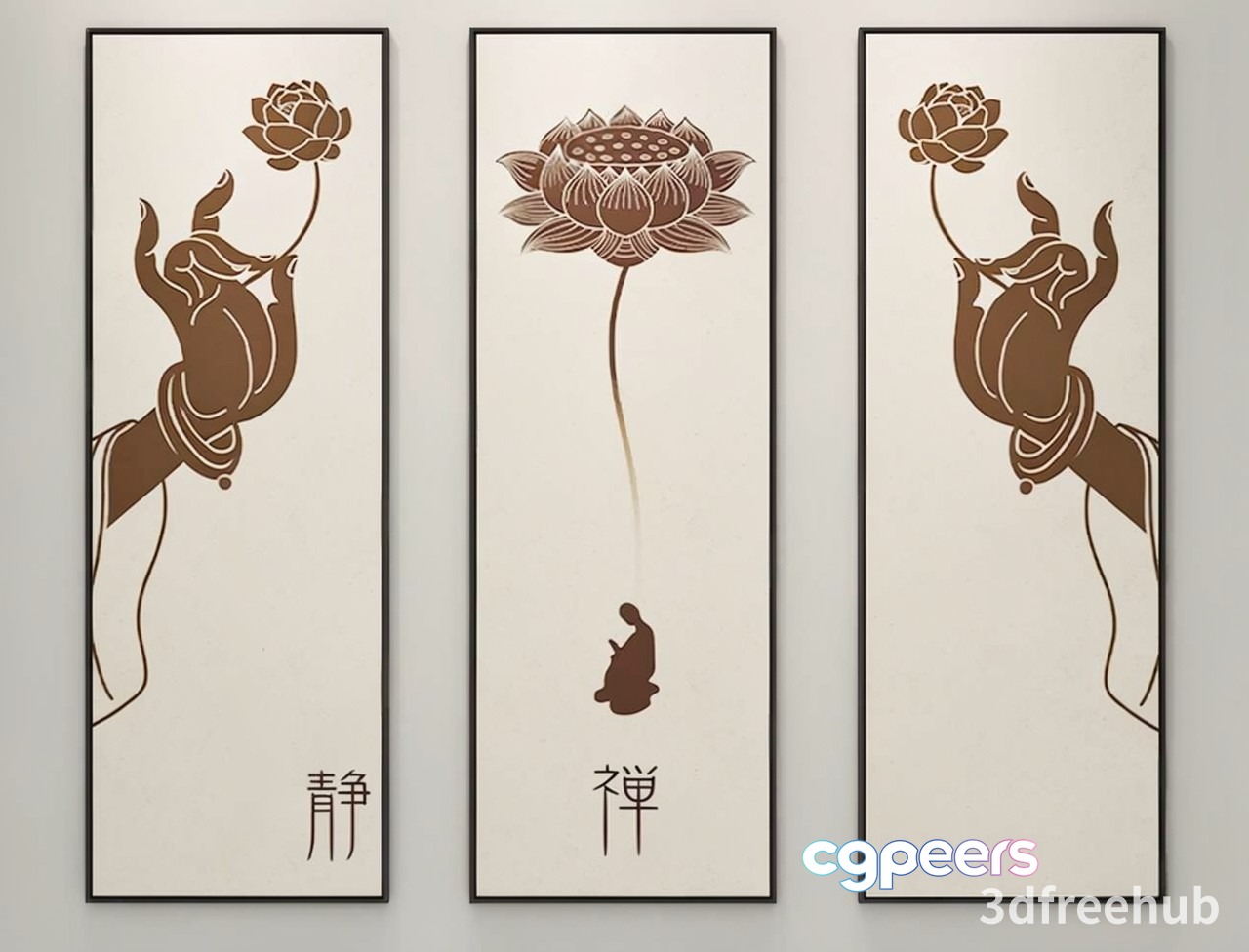 A Triptych Of Beige And Brown Artwork 3D Model - 22901 - VRAY Render A Triptych Of Beige And Brown Artwork 3D Model - 22901 - VRAY Render