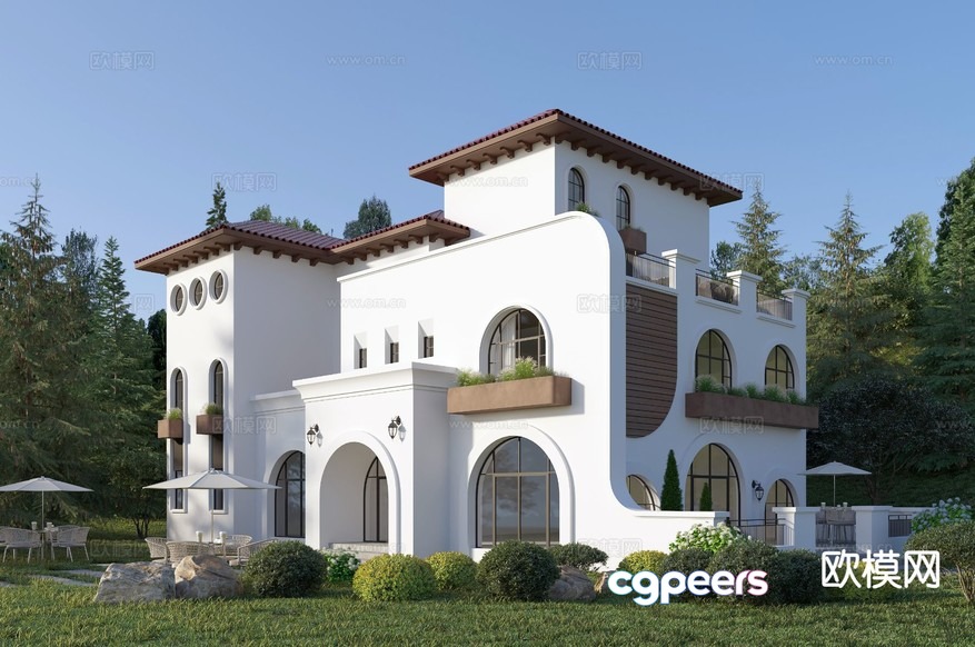 The Main Subject Is A Large White Building With Brown Accents 3D Model - 18457 - CORONA Render The Main Subject Is A Large White Building With Brown Accents 3D Model - 18457 - CORONA Render