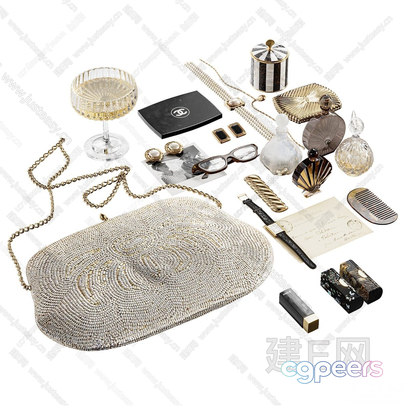 Gold And White Accessories 3D Model - 8144 - VRAY Render