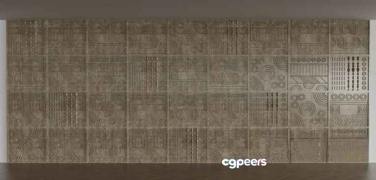 A Large Intricately Carved Stone Wall 3D Model - 16270 - VRAY Render