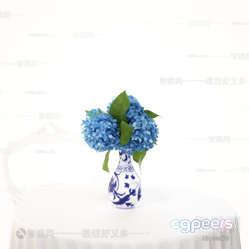 Blue And White Vase With Flowers 3D Model - 23753 - VRAY Render Blue And White Vase With Flowers 3D Model - 23753 - VRAY Render