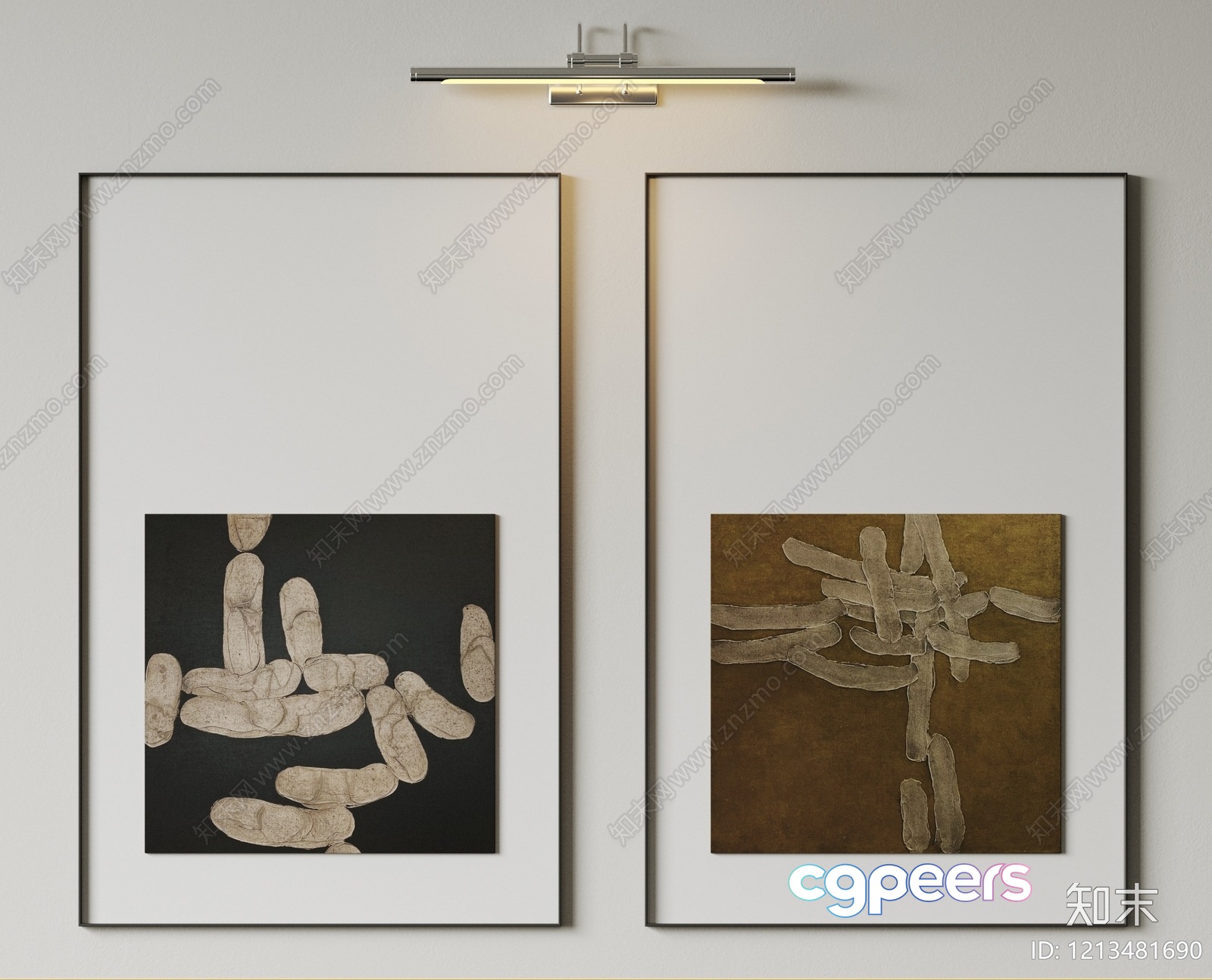 Two Framed Pictures Of White And Brown Objects On A Wall 3D Model - 6918 - VRAY Render Two Framed Pictures Of White And Brown Objects On A Wall 3D Model - 6918 - VRAY Render