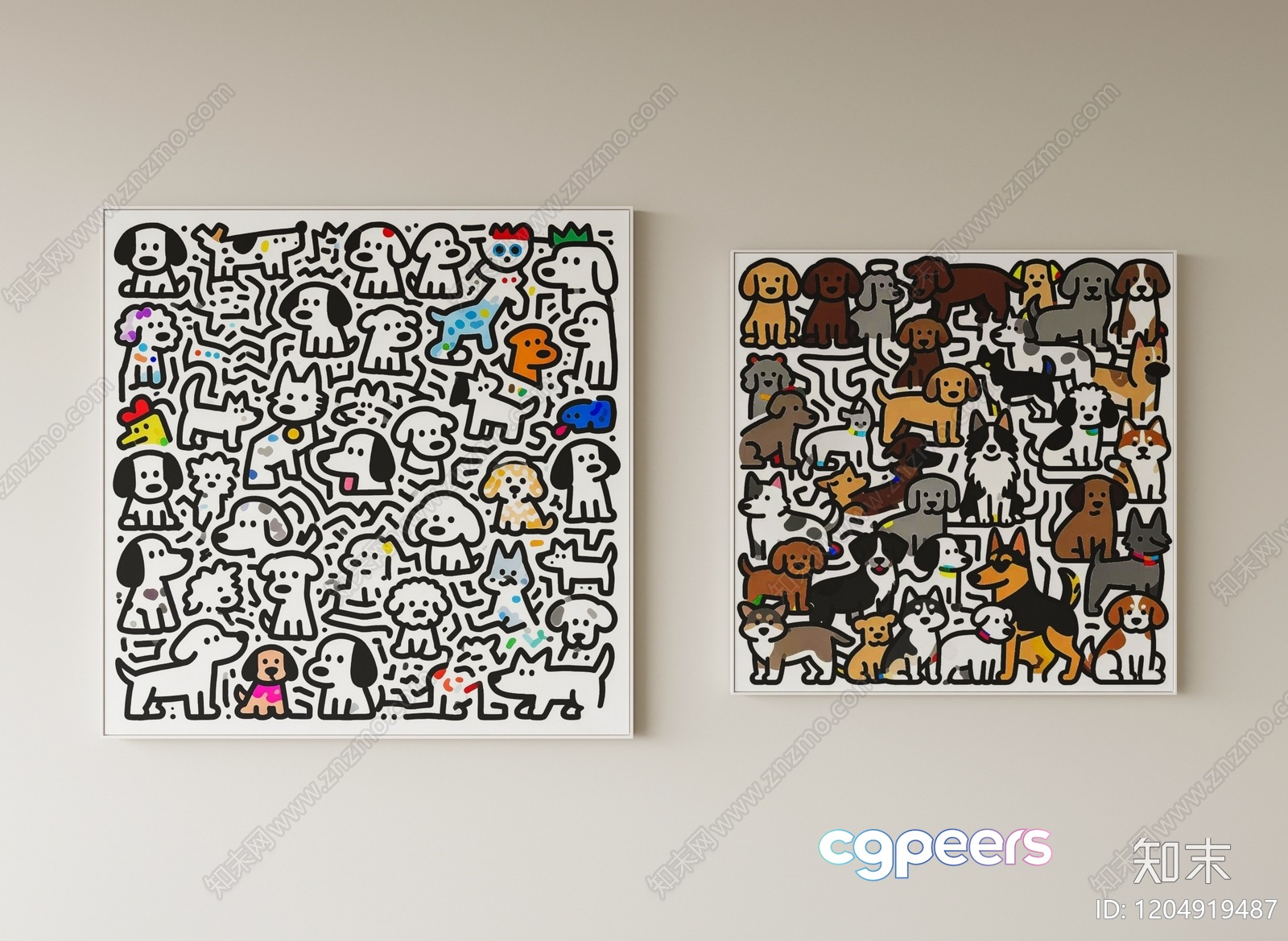 Two Cartoon Dog Paintings On The Wall 3D Model - 9860 - VRAY Render Two Cartoon Dog Paintings On The Wall 3D Model - 9860 - VRAY Render