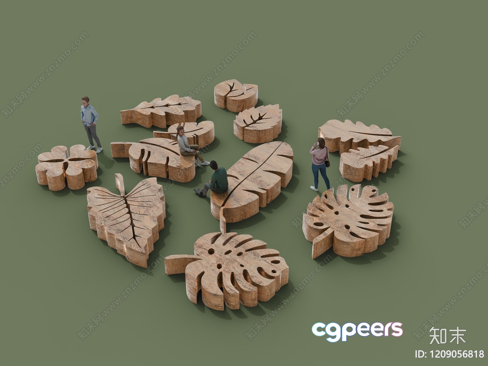 The Image Features A Set Of Wooden Furniture Pieces In The Shape Of Leaves 3D Model - 17877 - VRAY Render The Image Features A Set Of Wooden Furniture Pieces In The Shape Of Leaves 3D Model - 17877 - VRAY Render