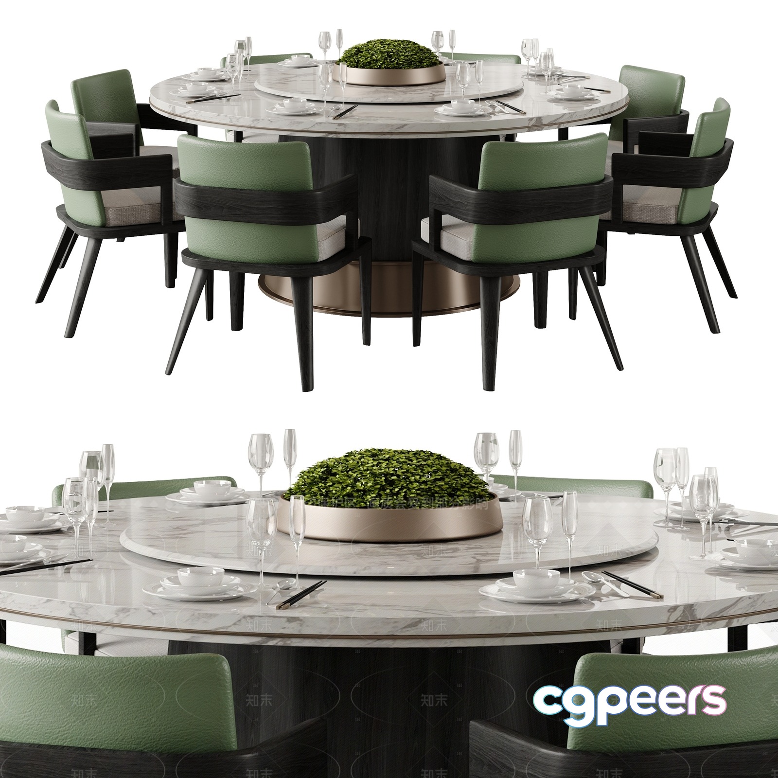 A Round Table With A Green Chair 3D Model - 5494 - VRAY Render