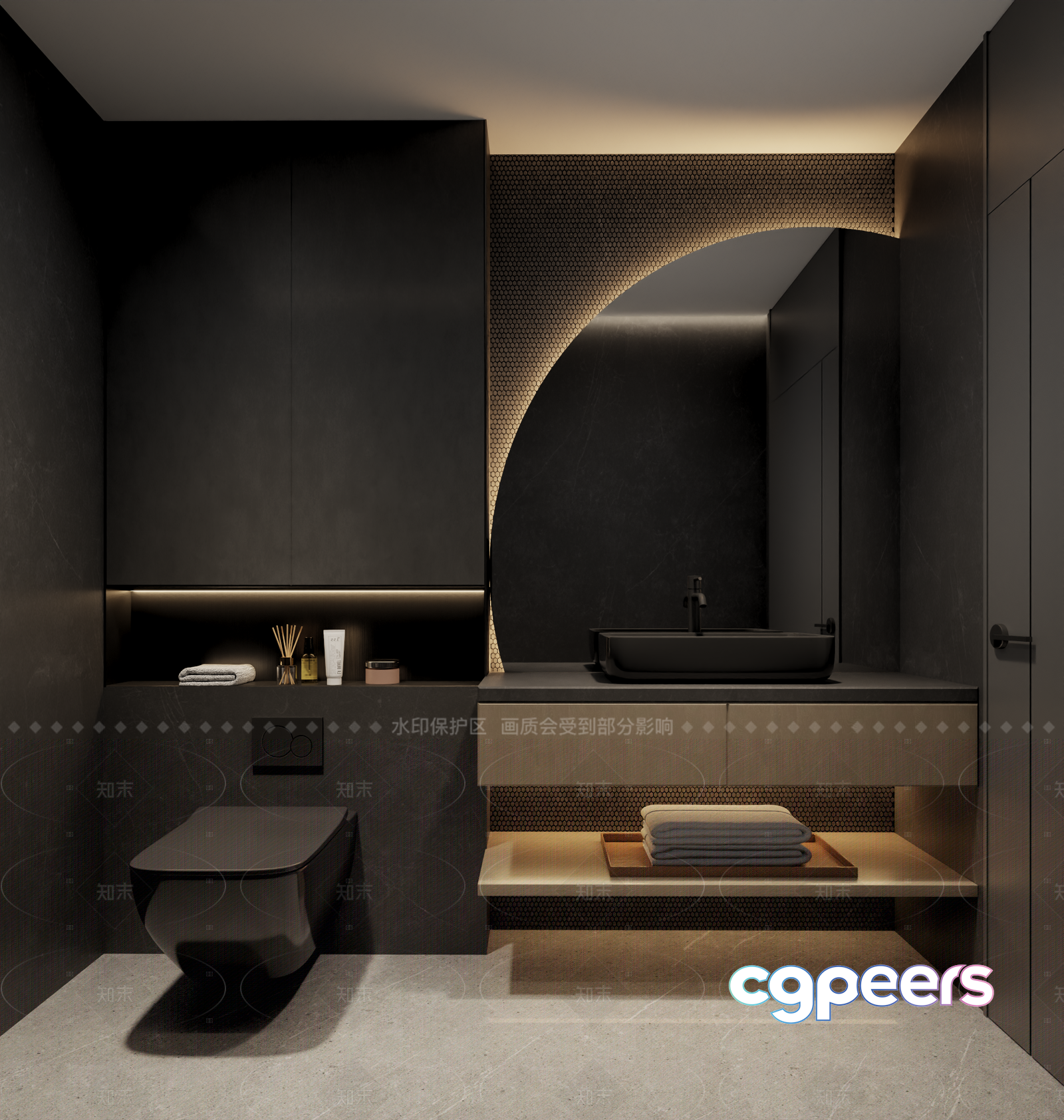 Modern Black Bathroom 3D Model - 755 - VRAY Render