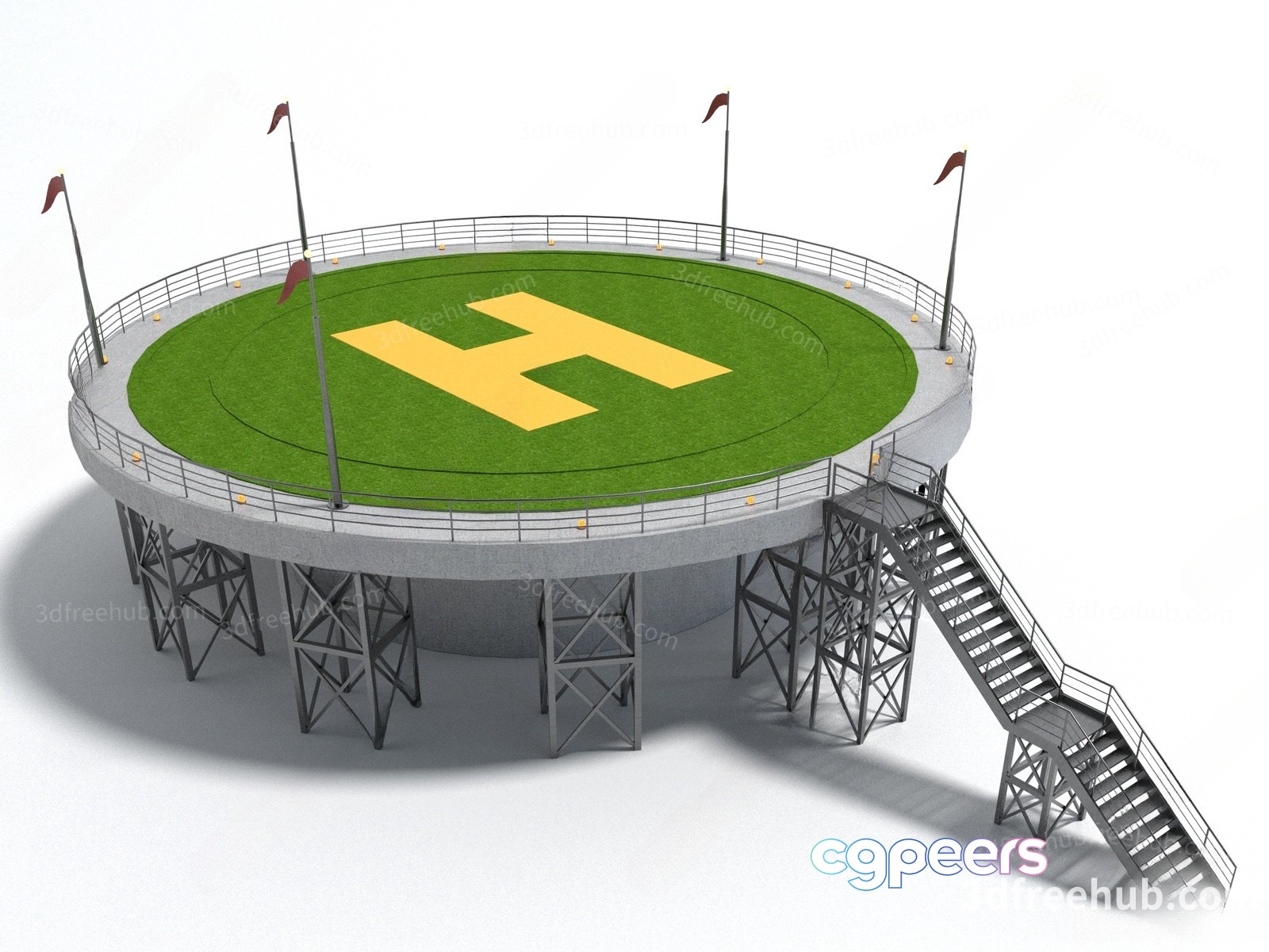 A Helipad With A Yellow H On It 3D Model - 12449 - VRAY Render A Helipad With A Yellow H On It 3D Model - 12449 - VRAY Render