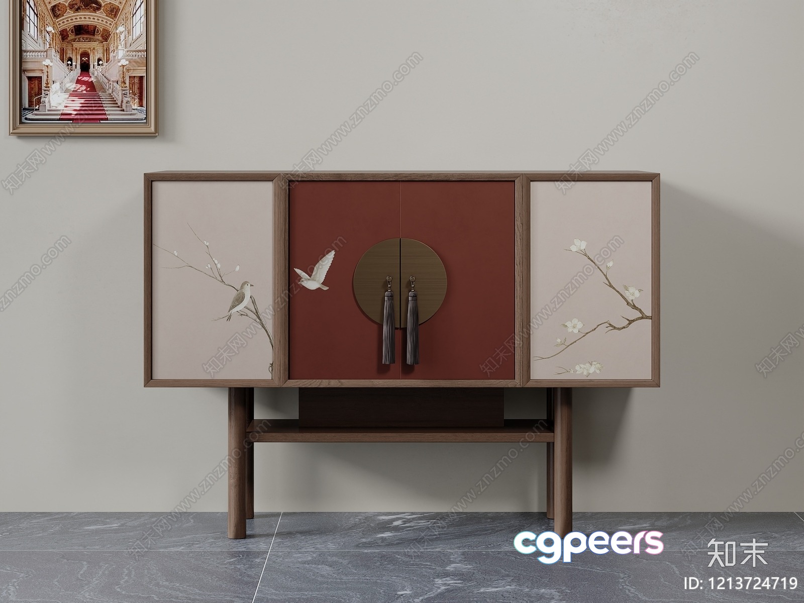 A Wooden Cabinet With A Red Door 3D Model - 10627 - VRAY Render A Wooden Cabinet With A Red Door 3D Model - 10627 - VRAY Render