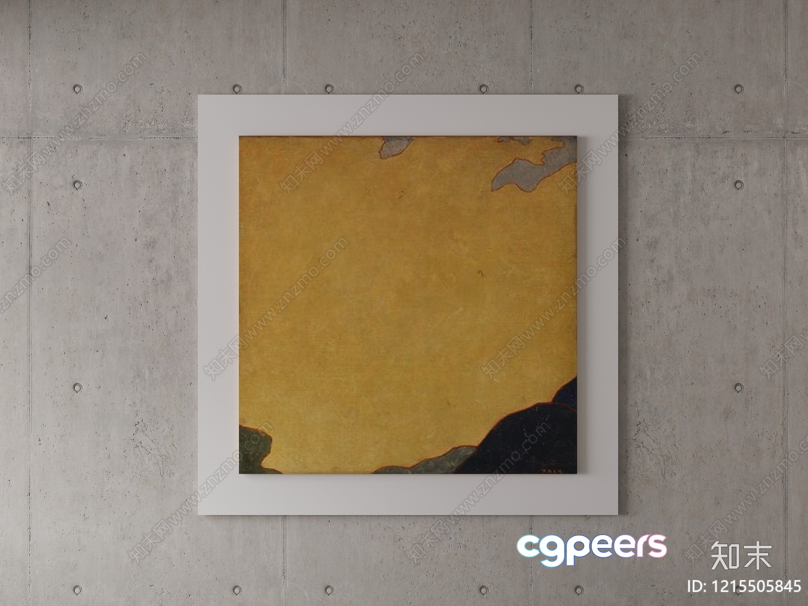 A Framed Painting Of A Yellow Landscape With A Gray Border 3D Model - 13877 - VRAY Render
